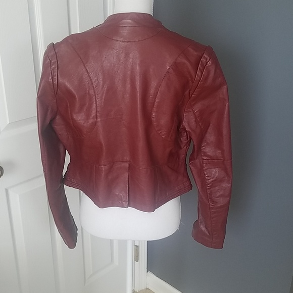Deep Red Faux Leather Jacket - Picture 5 of 5